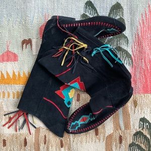 Vintage Authentic Suede Fringe Tribal Boots